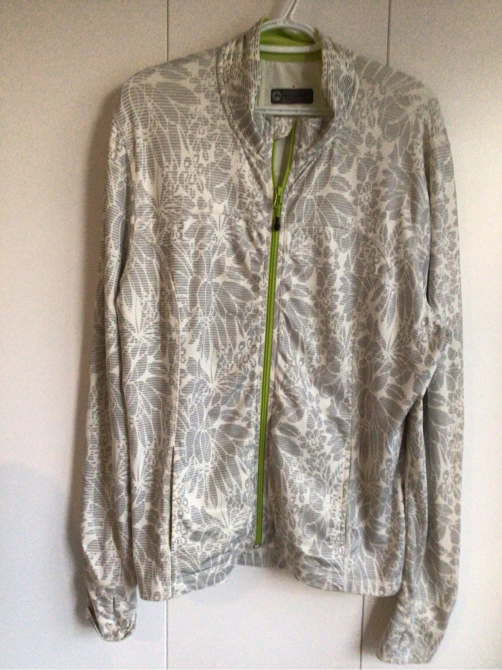 Mondetta Light Gray Floral Bomber Jacket with Lime Zip